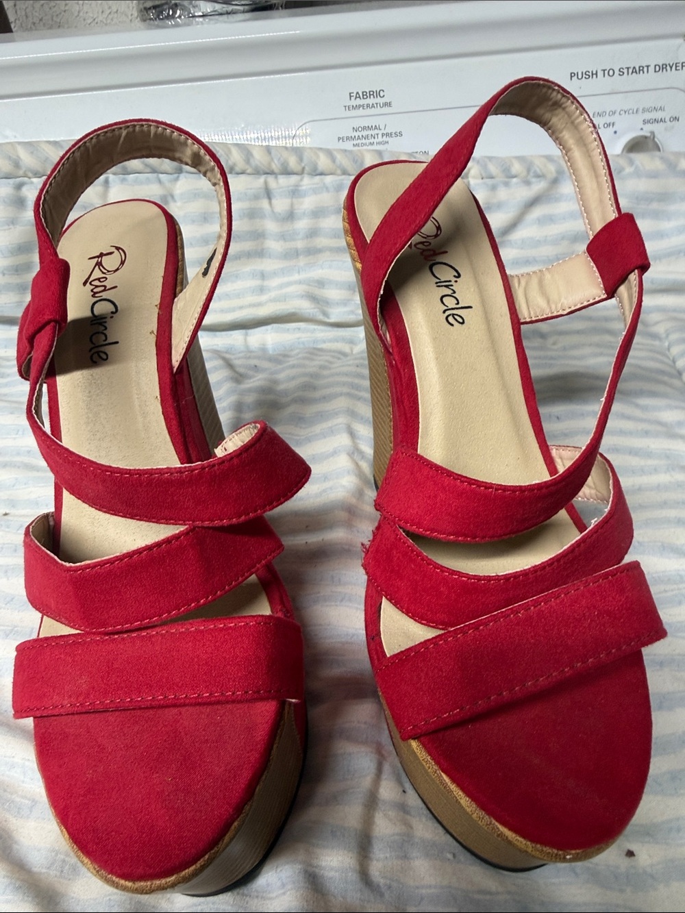 Red Circle Footwear Red Strappy Suede Wedge Sandals